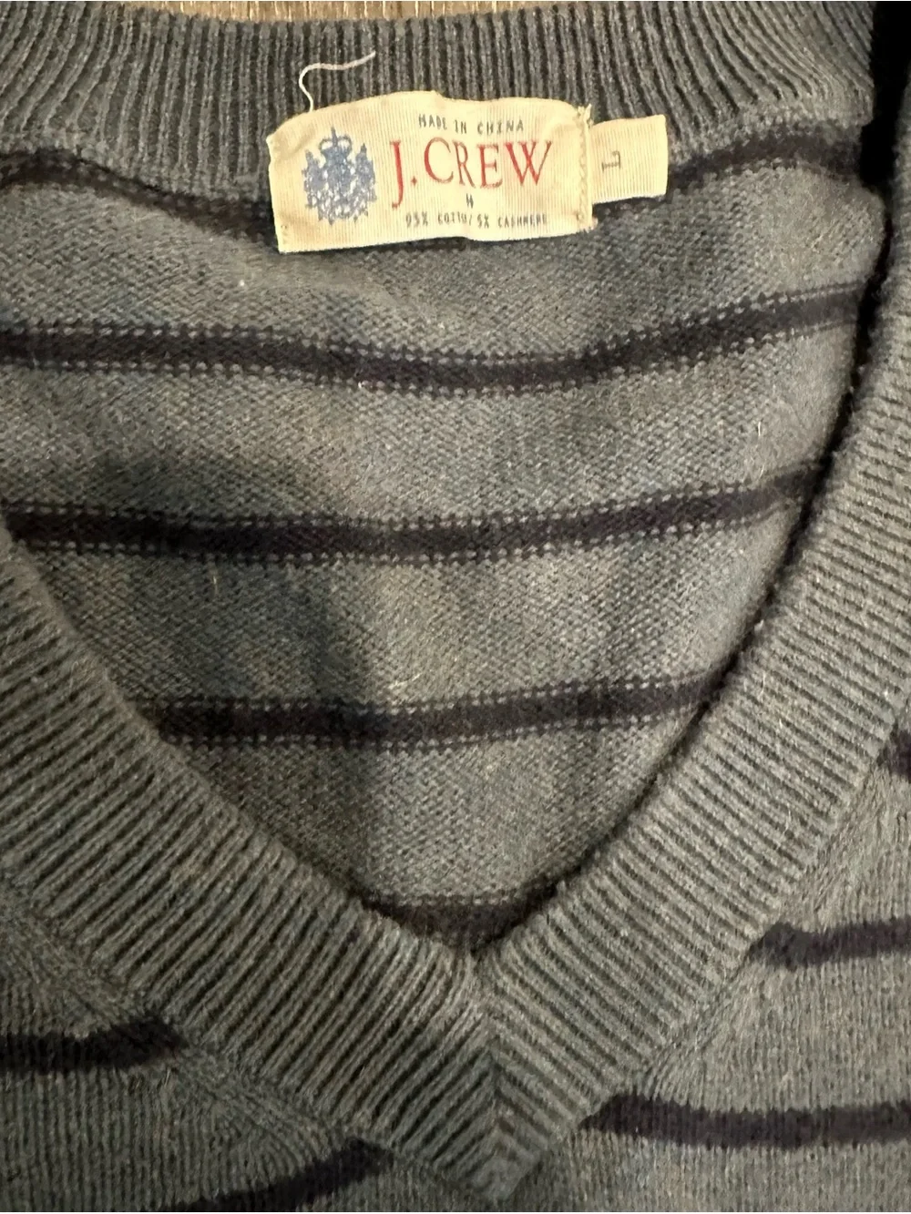 Men's Gray V-Neck Striped Sweater